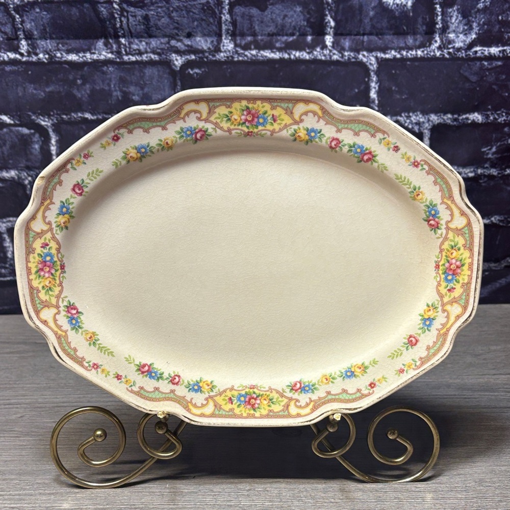 Antique Floral Cream Oval Platter